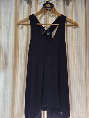 Adrianna Papell Navy Twist Back Top L & 3pc Blue Dichroic Glass Jewelry Set